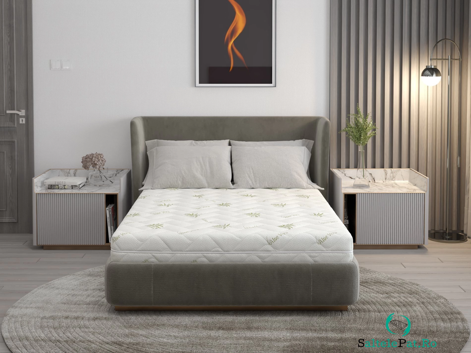 Saltea cu spumă poliuretanică Confort 4Family Aloe Vera 180x200 Somnart, înălțime 14 cm, husă lavabilă și detașabilă cu fermoar, fermitate medie la 954.23 lei ron